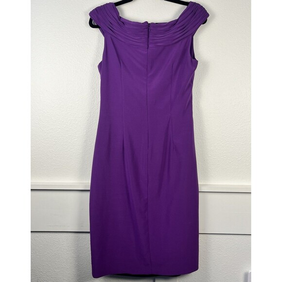 Adrianna Papell Dress Size10 Purple Ruched Side Floral Appliqué Off Shoulder - Picture 2 of 10